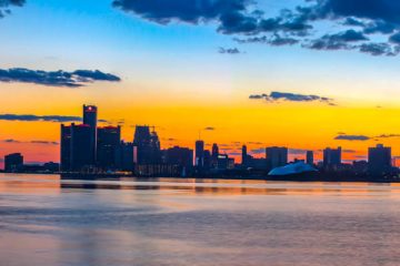 City Detroit Skyline at Sunset